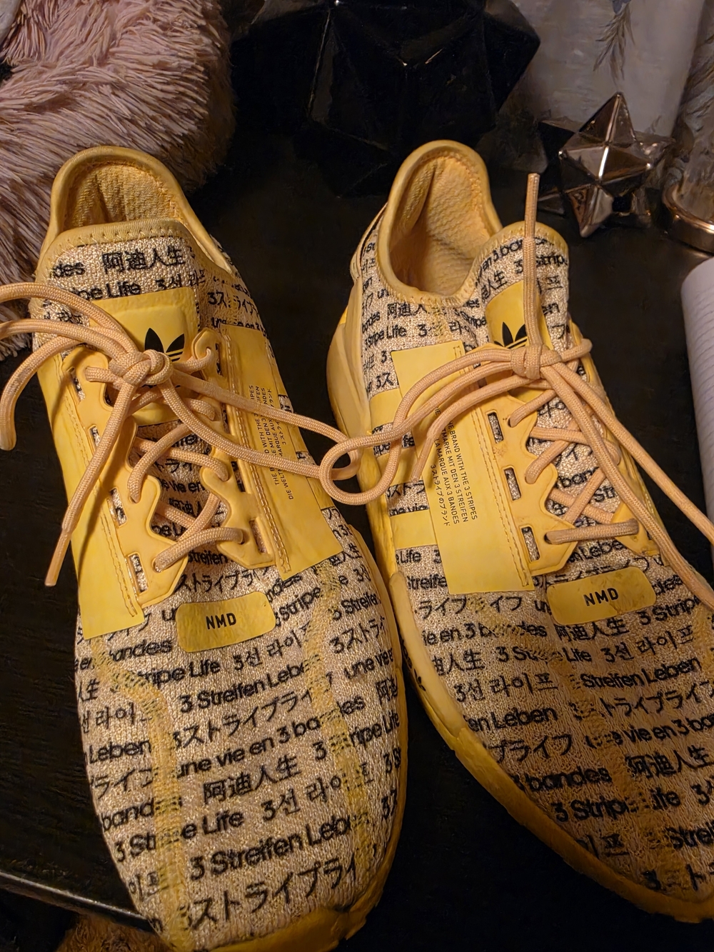 adidas NMD Men's Yellow Text-Print Knit Sneakers